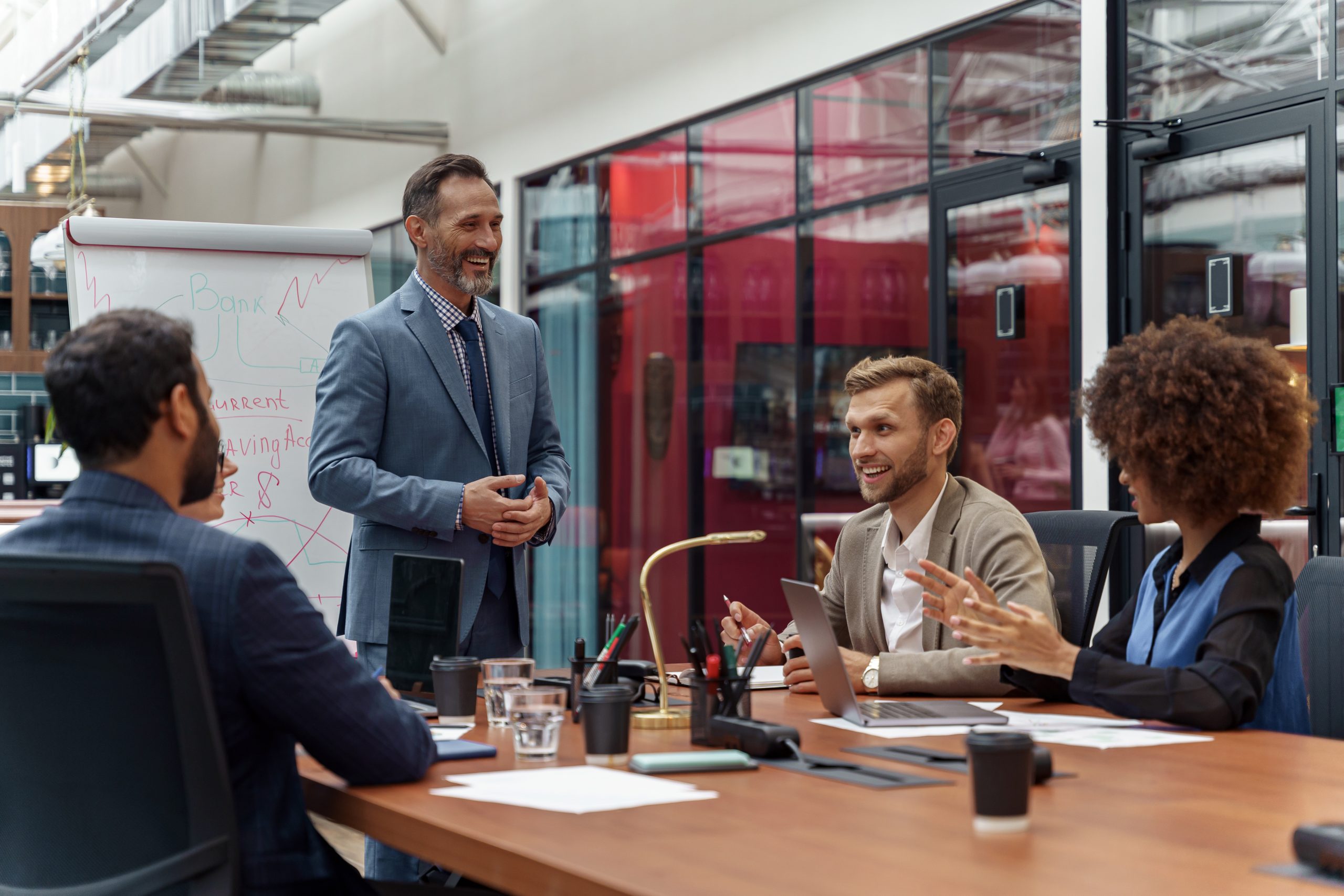 Sales team brainstorming together